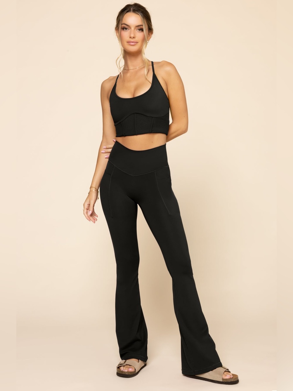 NEW Popflex SuperSculpt Flare Leggings Black Pockets Active Size XL NWT